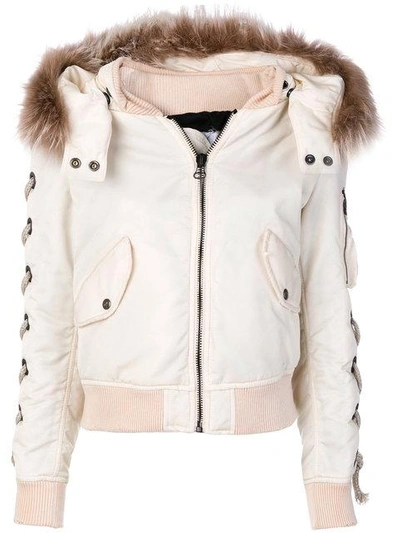 Shop As65 Fur Trim Jacket - Neutrals