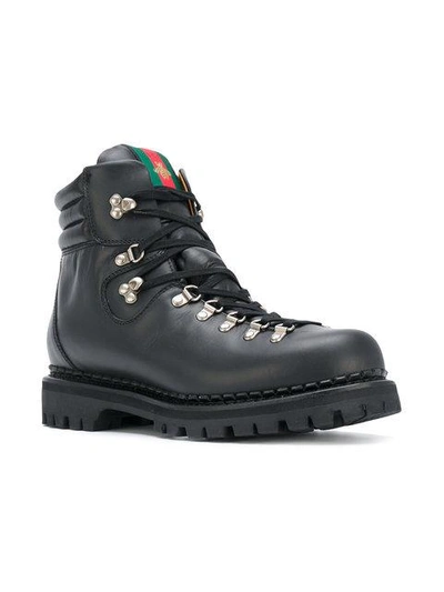 Shop Gucci Web Bee Hiking Boots In Black
