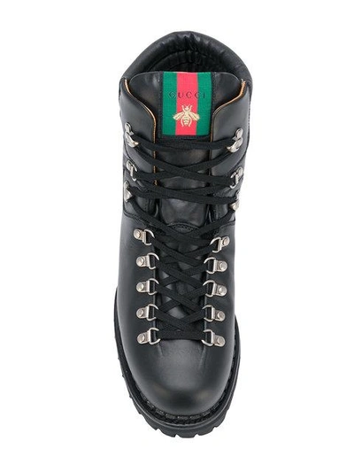 Shop Gucci Web Bee Hiking Boots In Black