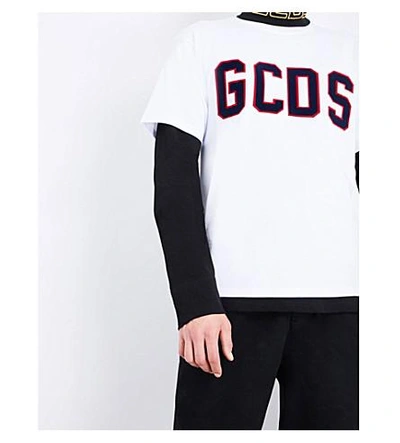 Shop Gcds Flocked-logo Cotton-jersey T-shirt In White