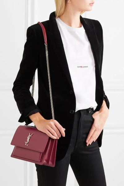 Shop Saint Laurent Sunset Medium Textured-leather Shoulder Bag In Red