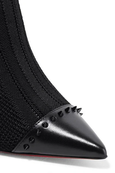 Shop Christian Louboutin Dovi Dova 100 Studded Leather-trimmed Stretch-knit Sock Boots
