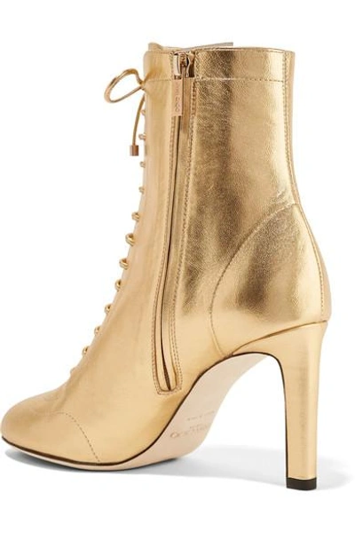 Shop Jimmy Choo Daize 85 Lace-up Metallic Leather Boots
