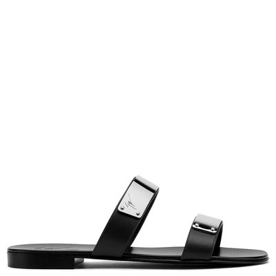 Shop Giuseppe Zanotti Leather Sandal With Plate Zak In Black