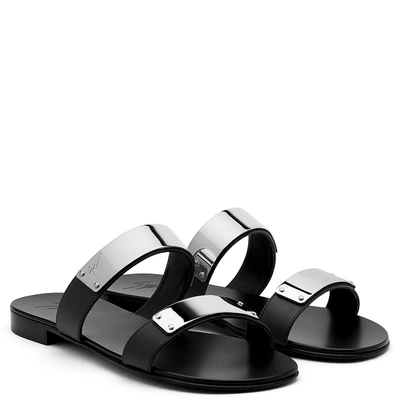 Shop Giuseppe Zanotti Leather Sandal With Plate Zak In Black