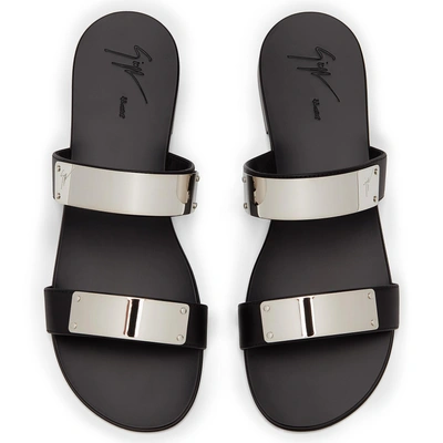 Shop Giuseppe Zanotti Leather Sandal With Plate Zak In Black