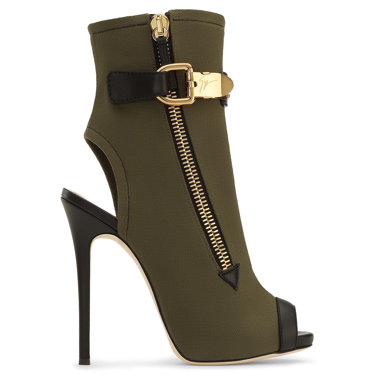 Gæstfrihed Lima tvetydig Giuseppe Zanotti Woman Roxie Leather-trimmed Canvas Ankle Boots Army Green  | ModeSens
