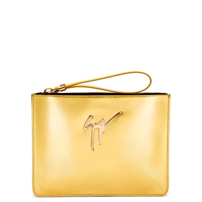Shop Giuseppe Zanotti - 250x200 Mm Mirrored Gold Leather Clutch Margery