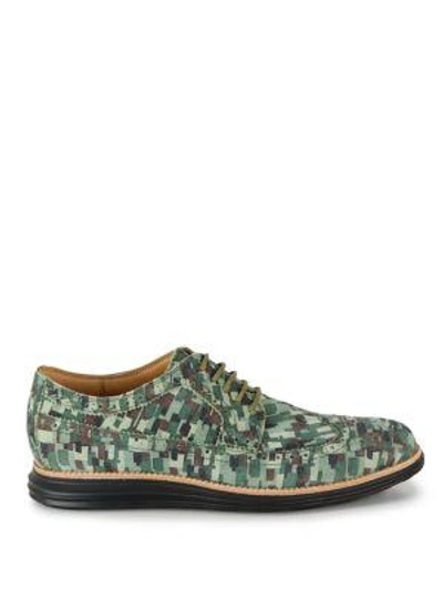 Shop Cole Haan Lunargrand Suede Wingtip Brogues In Green Mosaic