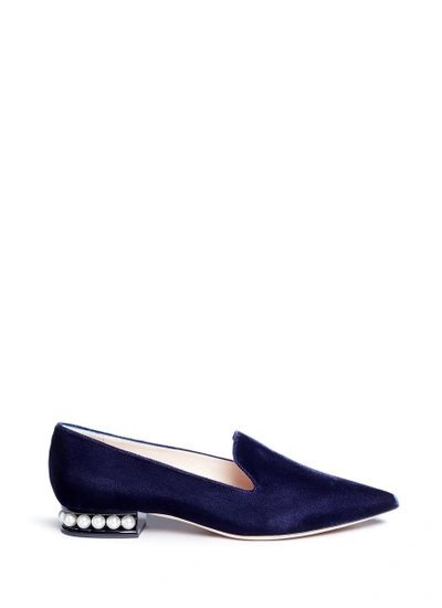 Shop Nicholas Kirkwood 'casati' Faux Pearl Heel Velvet Skimmer Loafers