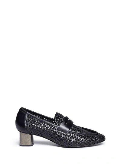 Shop Robert Clergerie 'povain' Cube Heel Woven Leather Penny Loafer Pumps