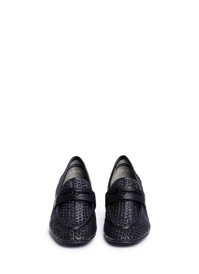 Shop Robert Clergerie 'povain' Cube Heel Woven Leather Penny Loafer Pumps