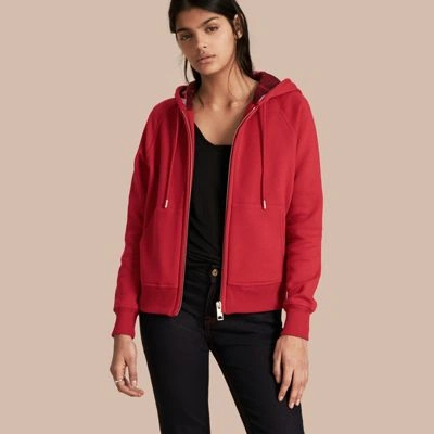 Burberry Women's Parade Red Checked Zip-up Cotton-blend Hoody