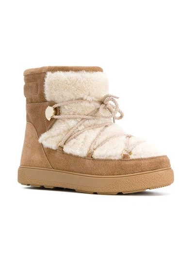 Shop Moncler New Fanny Snow Boots In Brown
