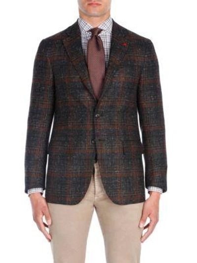 Shop Isaia Windowpane Aqua Cashmere Jacket In Black