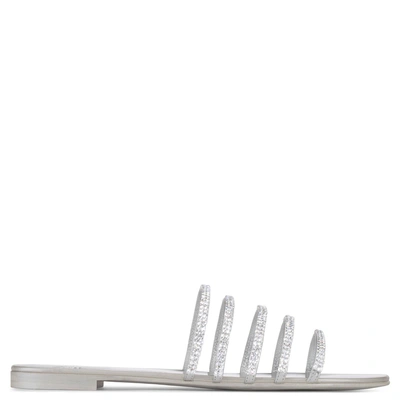 Shop Giuseppe Zanotti Patent Flat Sandal With Crystals Michela In Silver