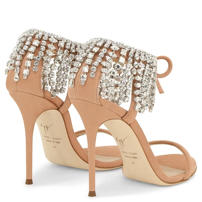 Shop Giuseppe Zanotti - Pink Suede Sandal With Crystal Fringe Carrie Crystal