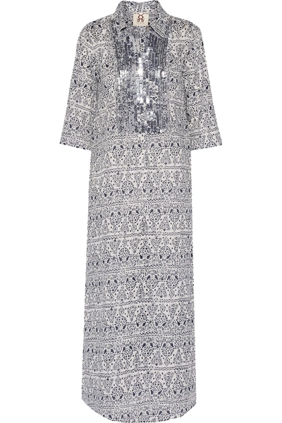 Figue Long Tux Sequin-embellished Printed Cotton-broadcloth Kaftan