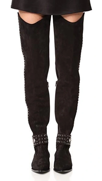 Shop Toga Thigh High Rivet Boots In Black