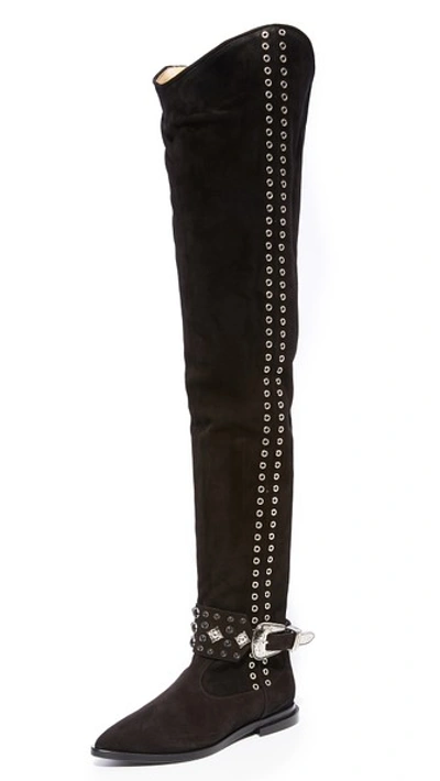 Toga Thigh High Rivet Boots In Black