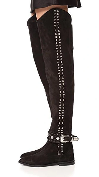 Shop Toga Thigh High Rivet Boots In Black
