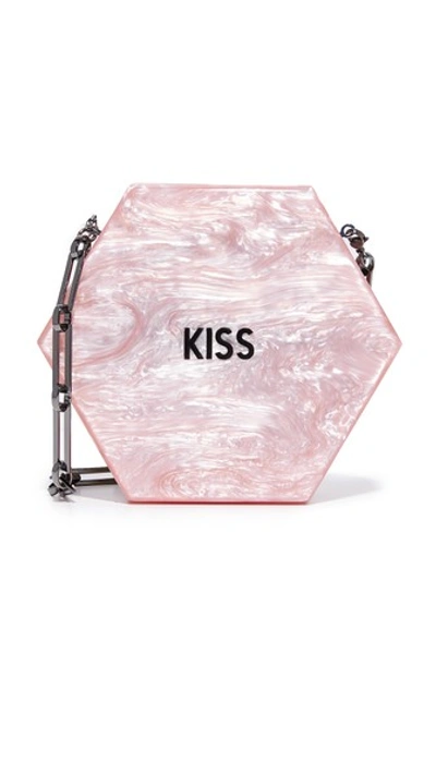Edie Parker Macy Kiss Marbled Acrylic Box Clutch In Rose Quartz