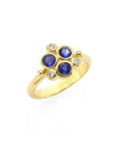 Shop Temple St Clair Diamond & Blue Sapphire Trio Ring In Yellow Gold