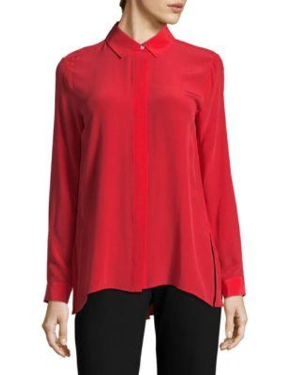 Shop Leo & Sage Pleated Hi-lo Blouse In Fiesta