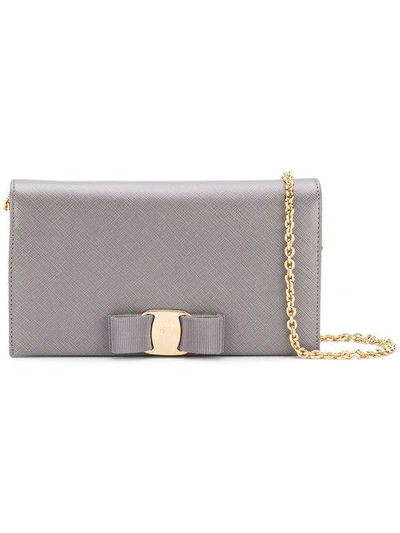 Shop Ferragamo Vara Chain Wallet In Grey