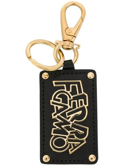 Shop Ferragamo Salvatore  Logo Plaque Keychain - Black