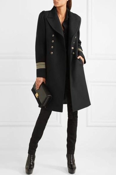 Shop Saint Laurent Caban Grosgrain-trimmed Wool Coat