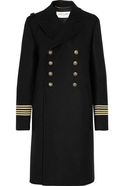 Shop Saint Laurent Caban Grosgrain-trimmed Wool Coat