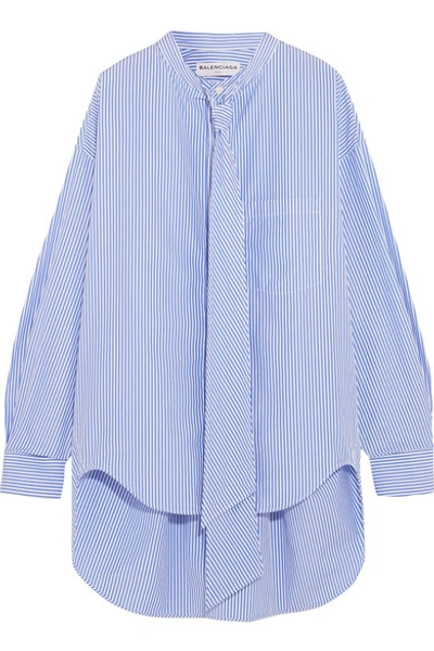 Balenciaga Swing Printed Striped Cotton-poplin Shirt In Blue White ...