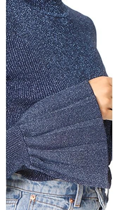 Shop Carven Metallic Sweater With Pleats In Bleu