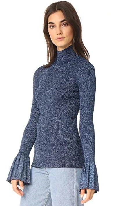 Shop Carven Metallic Sweater With Pleats In Bleu