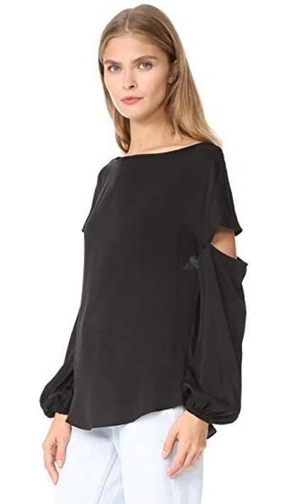 Shop Milly Stretch Silk Dahlia Blouse In Black