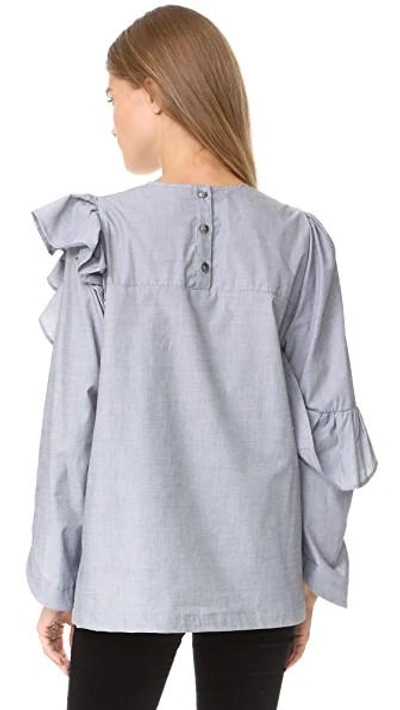 Shop Clu Ruffled Shirt In Grey