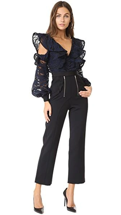 Self-portrait Cutout Guipure Lace And Crepe Jumpsuit In Navy | ModeSens