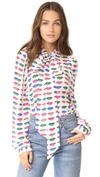 MILLY KISS PRINT TIE NECK BLOUSE