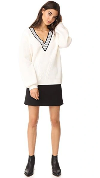 Shop Carven Deep V Cable Knit Sweater In Blanc