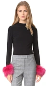 ALICE AND OLIVIA HAYLEN TOP WITH FUR CUFFS