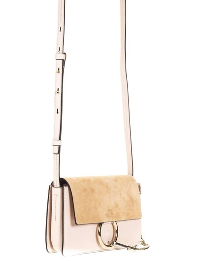 Shop Chloé Faye Leather And Suede Shoulder Bag In Pink Cement