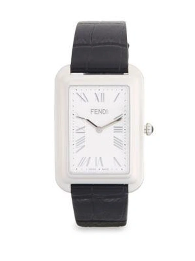 Shop Fendi Stainless Steel & Leather-strap Watch In Black/white