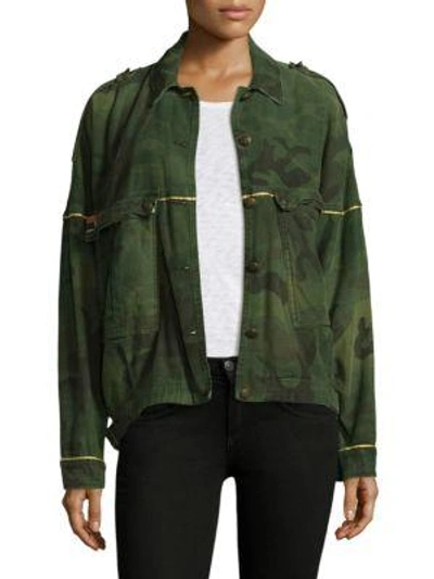 Free People Slouchy Military Cotton Jacket In Green Combo