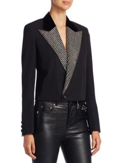 Shop Saint Laurent Embellished Wool Jacket In Black