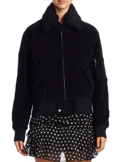 Shop Saint Laurent Shearling & Corduroy Bomber Jacket In Black