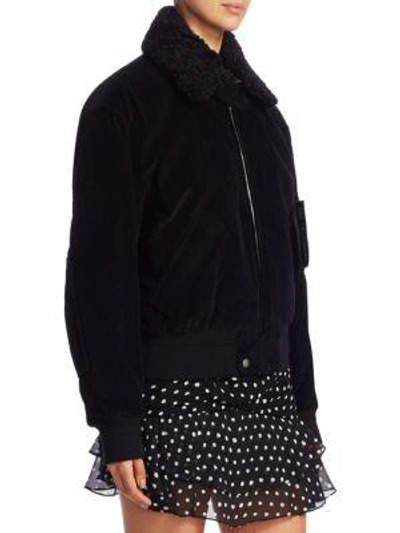 Shop Saint Laurent Shearling & Corduroy Bomber Jacket In Black