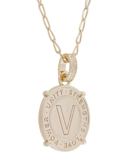 Shop Versace V Coin Pendant Necklace