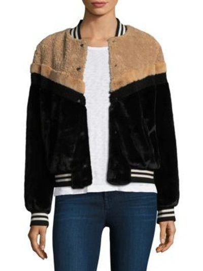 Free People Mixed Faux Fur Bomber In Black