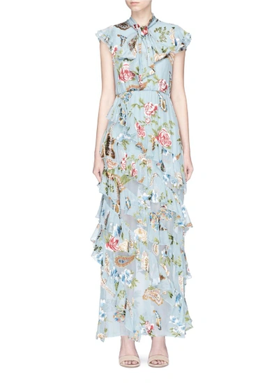 Shop Alice And Olivia 'lessie' Scarf Ruffle Floral Fil Coupé Chiffon Dress